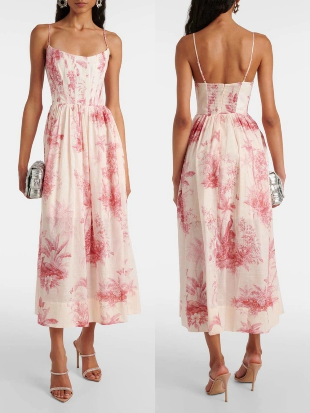 ZIMMERMAN Waverly Corset Midi Dress In Pink Palm NWT AUS 3/US L.